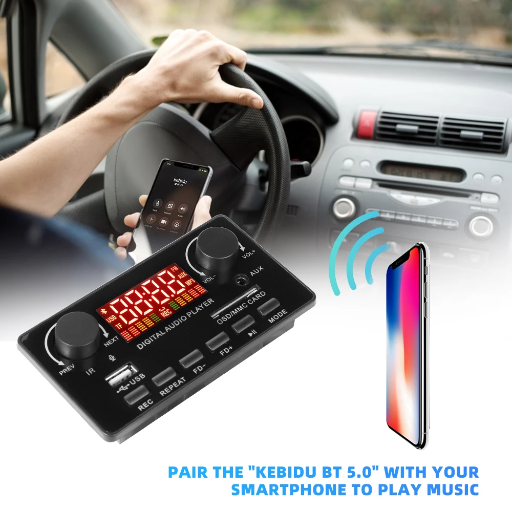 MP3 WMA ถอดรหัสบลูทูธไร้สาย 5.0 7 V-25 V ถอดรหัสรถ MP3 ผู้เล่น USB บันทึกโมดูล FM AUX วิทยุสําหรับลําโพงแฮนด์ฟรี