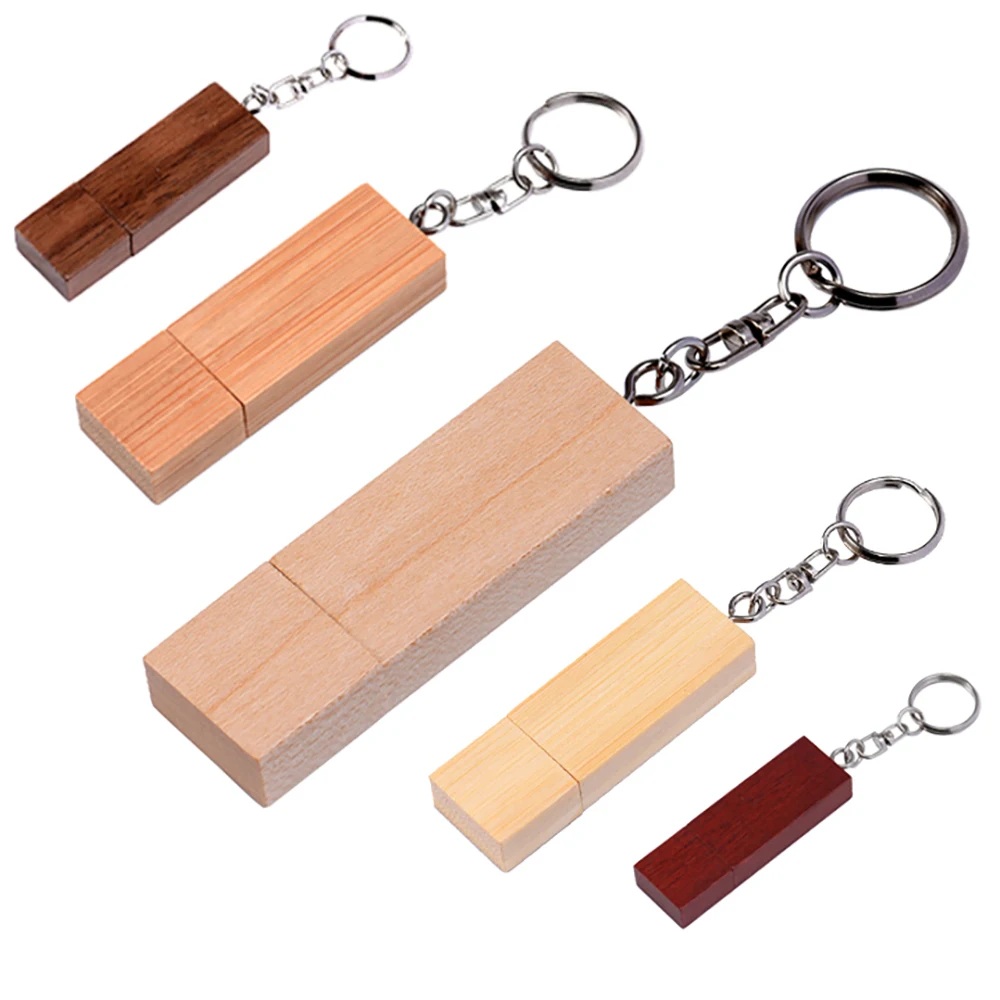 Wooden High-speed USB Flash Drive 128GB Free key chain Wooden Pen Drive Real Capacity Memory Stick 64GB 32GB U Disk Gifts 16GB