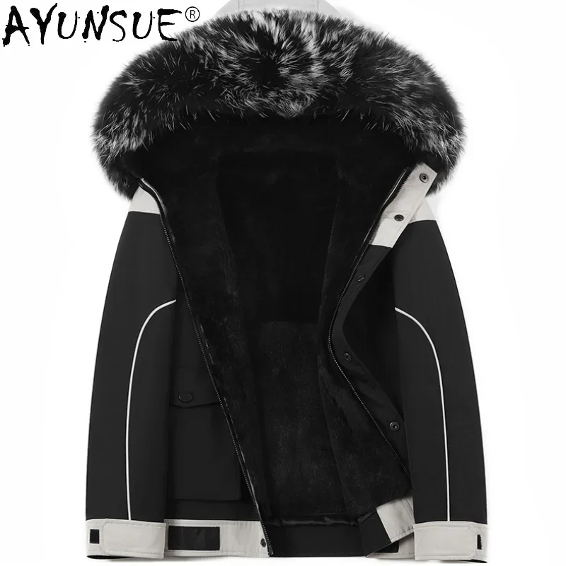 

AYUNSUE Winter Down Parkas Men Casual Real Raccoon Fur Collar Jacket Male Warm Rabbit Fur Liner Coat Man Chaquetas Hombre SQQ728