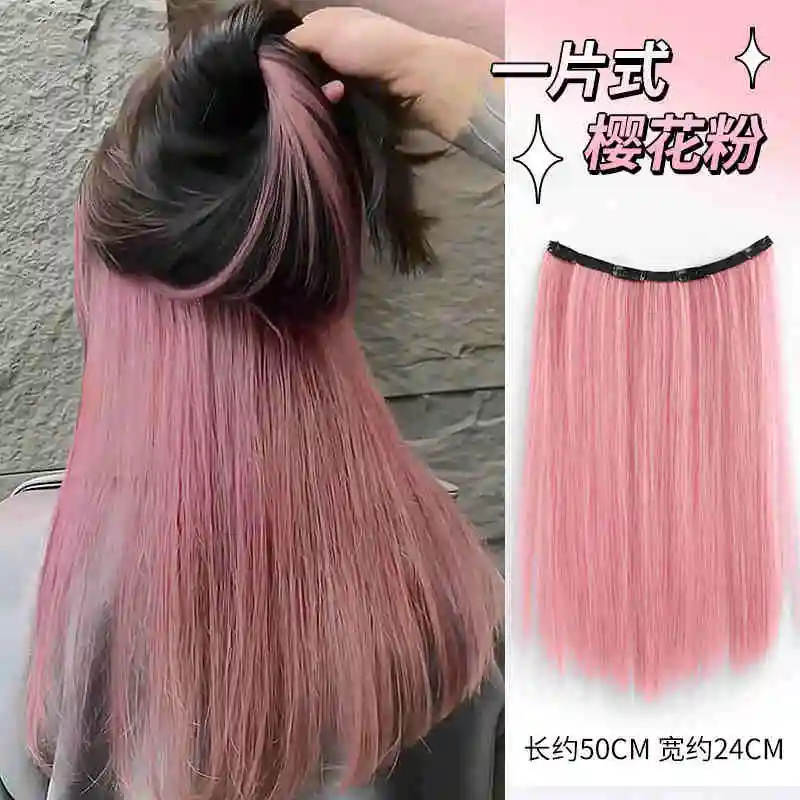 Postizo Sintético de Una Pieza en Forma de V 4 Clips Extensiones de Cabello Lacio Largo Color 50CM Cabello Falso Natural 4
