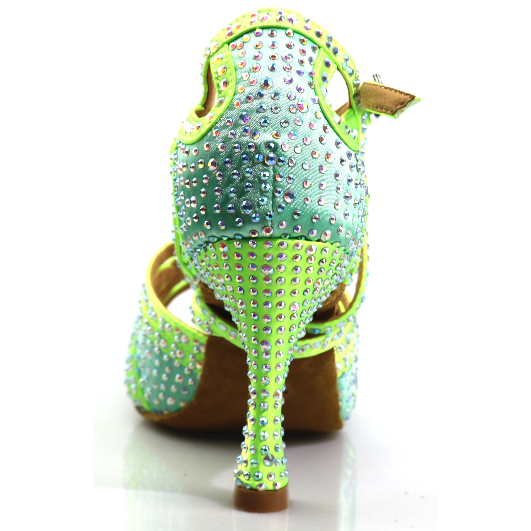 Loogtshon  PROMO Rhinestone Professional Latin Dance Heel 9CM neon green Lady Dance Shoes Soft Samba Rumba Cha  Dancing Shoes