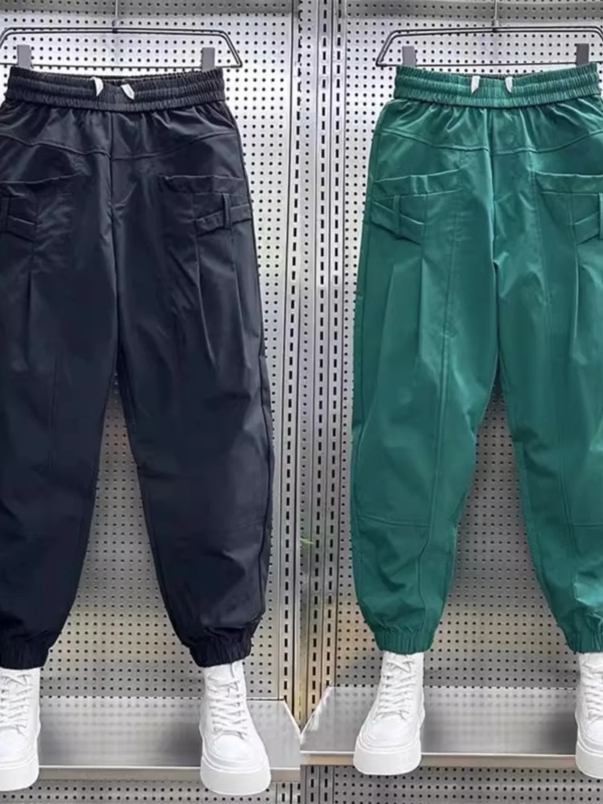 plus Size Men's Casual Pants Harlan Sle Small Footed Workwear Loose Fit Elastic Waist Polyester Fiber Autumn Spring Trendy