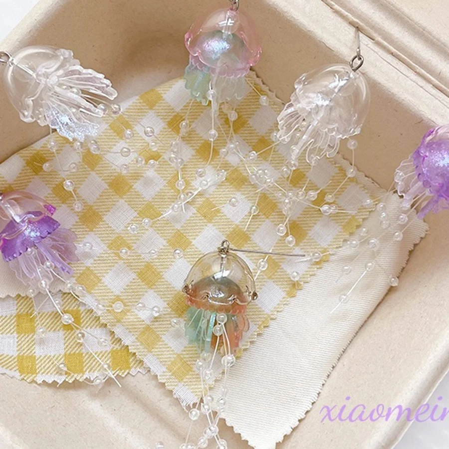 4pcs Marine Jellyfish Double-layer Fine Sparkling Clear Fringed Exquisite DIY Handmade Acrylic Pendant Charms