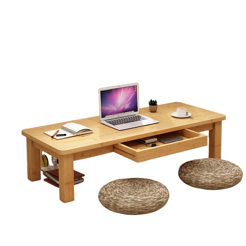 Scandinavische Scandinavische lage studeertafel Multifunctioneel bamboe houten bureau met opberglade voor slaapzaalwoonkamer