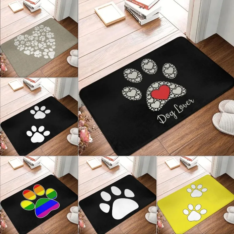 Dog Lover Heart Paw Print Red Heart Center Non-slip Machine Washable Fluffy Plush Entry Doormat Pet Owner Home Decor Carpet Rug
