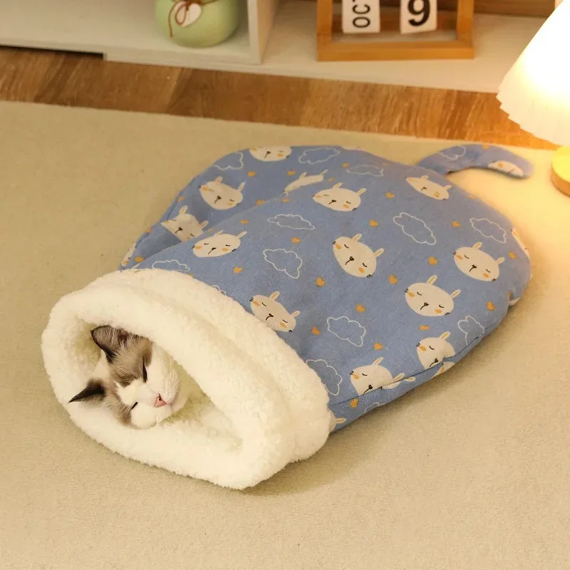 Warm Cat Sleeping Bag Fluffy Feel Thickened Winter Pet Pocket Type Quilt Bed Kitten Puppy Soft Comfortable Nest Pet Supplies