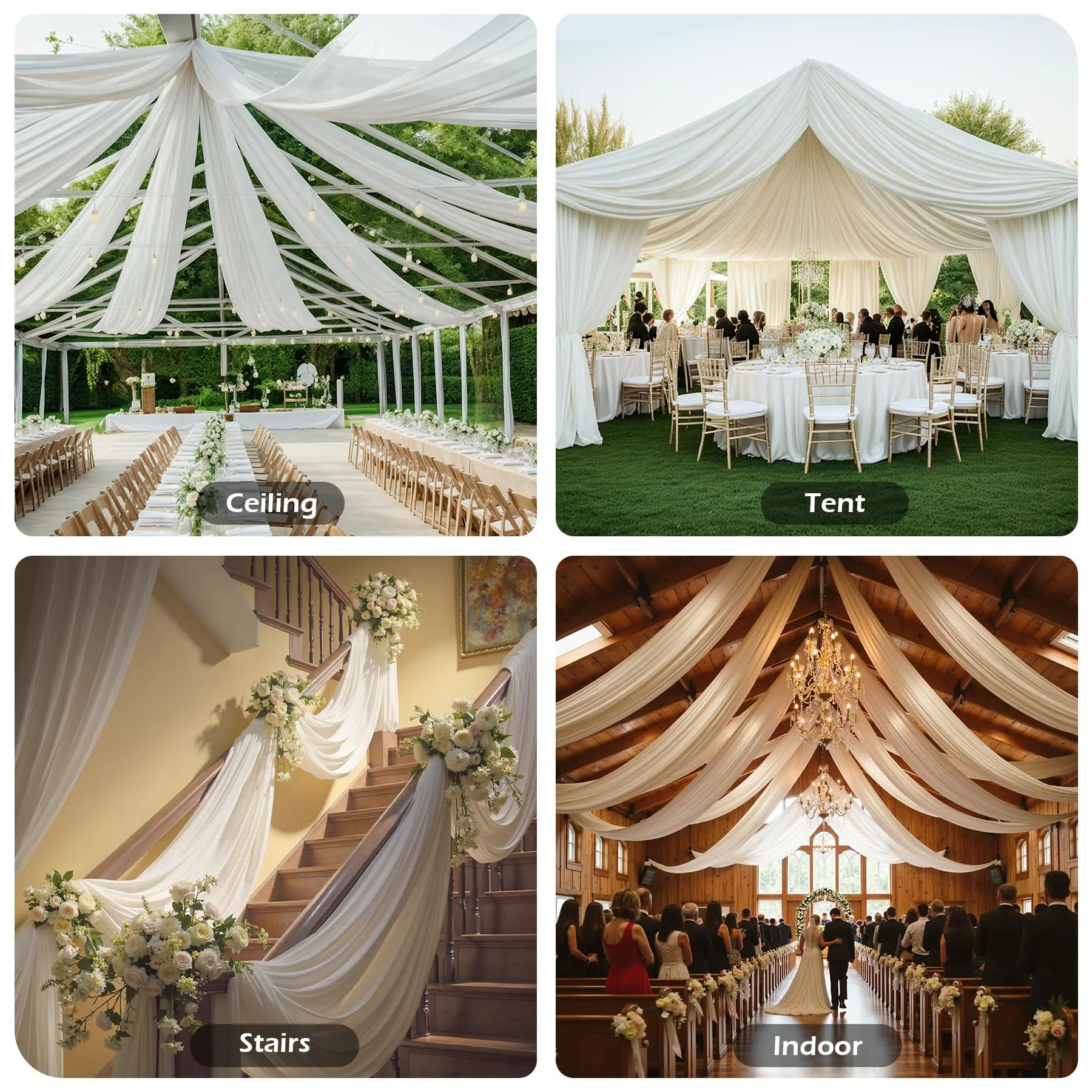

White Ceiling Curtain for Wedding Parties, Polyester Wrinkle Free Backdrop Curtains for Wedding Photography Baby Shower Decor