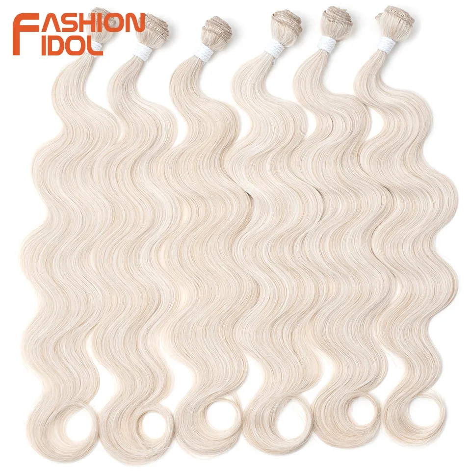 FASHION IDOL 24inch 300g/6pcs Body Wave Synthetic Hair Bundles Wefts Salon Hair Weave Ombre Brown Braiding Fake Hair Extensions