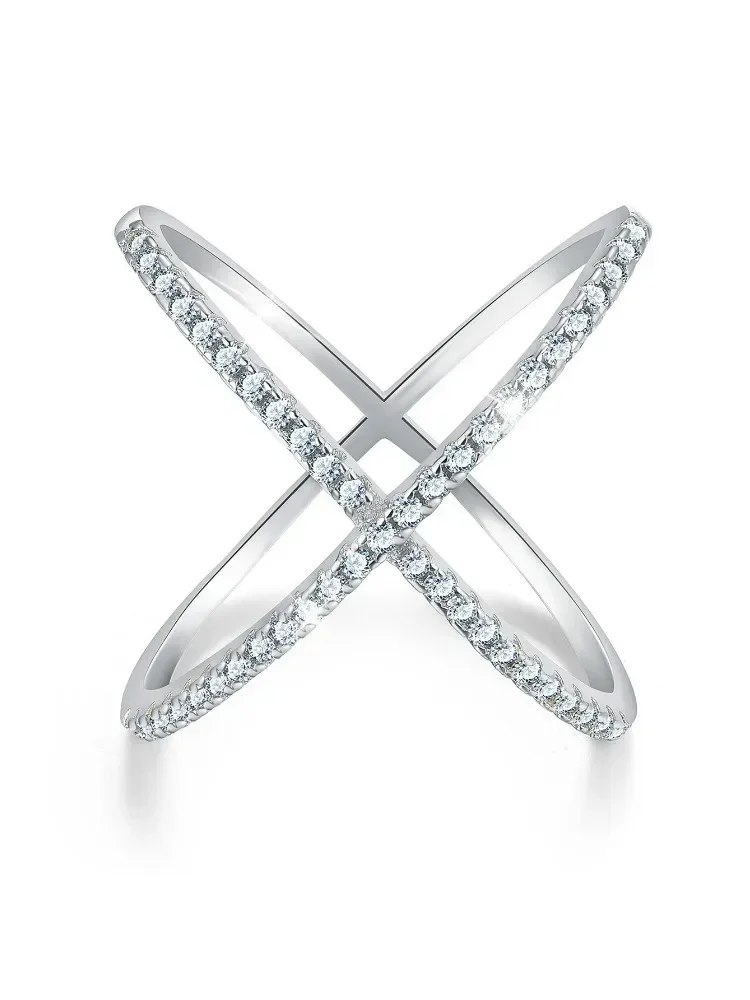 Echter Moissanit-Diamant, modischer, schlichter X-förmiger Ring für Damen, Party, 925er Sterlingsilber, hochwertiger edler Schmuck – Detail 5