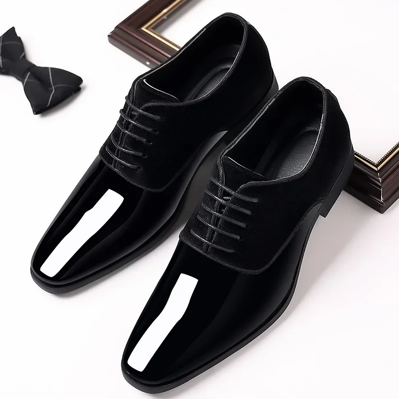 

Black PU Patent Leather Shoes for Men Casual Business Shoes Lace Up Formal Office Work Shoes for Male Party Wedding Oxfords