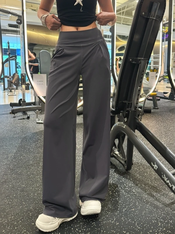 

American Sle High Waist Fitn Yoga Pants Straight Leg Casual Pants Women Summer Loose Versatile Sports Wide Leg Long Pants
