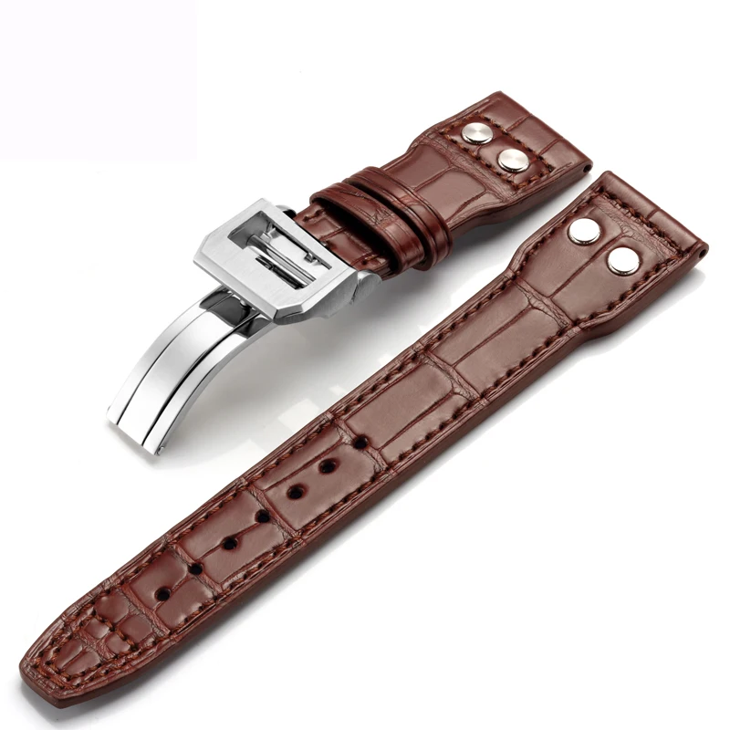 

FUYIJIA Men Selected Alligator Skin Watchbands I-W-C PILOT'S WATCHES Substitute Strap 22MM Folding Buckle Genuine Crocodile Belt