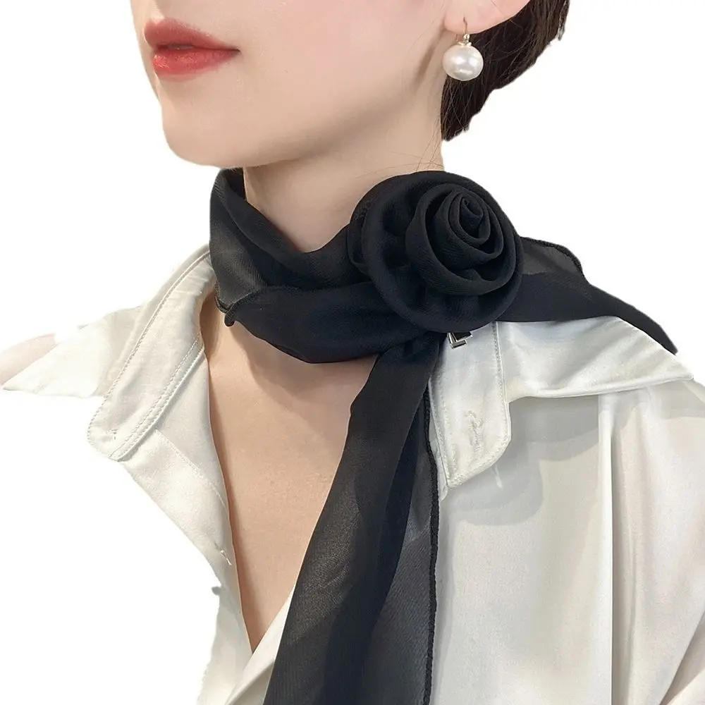 Roses Style Floral Scarf Sweet Decoration Accessories Headband Turban Hair Band Strap Gentle Neck Thin Scarf Women Girls