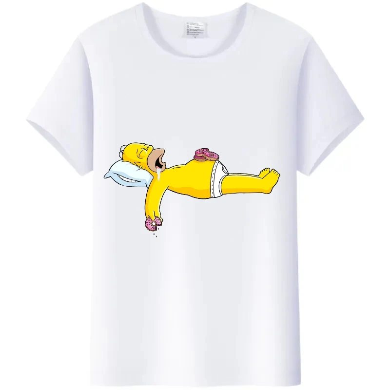 Casual The Simpsons T-shirt Women Tees Shirts Cartoon Men Clothing Fashion Family Blouses 90S Streetwear White Short Sleeve Tops