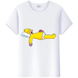 Casual The Simpsons T-shirt Women Tees Shirts Cartoon Men Clothing Fashion Family Blouses 90S Streetwear White Short Sleeve Tops