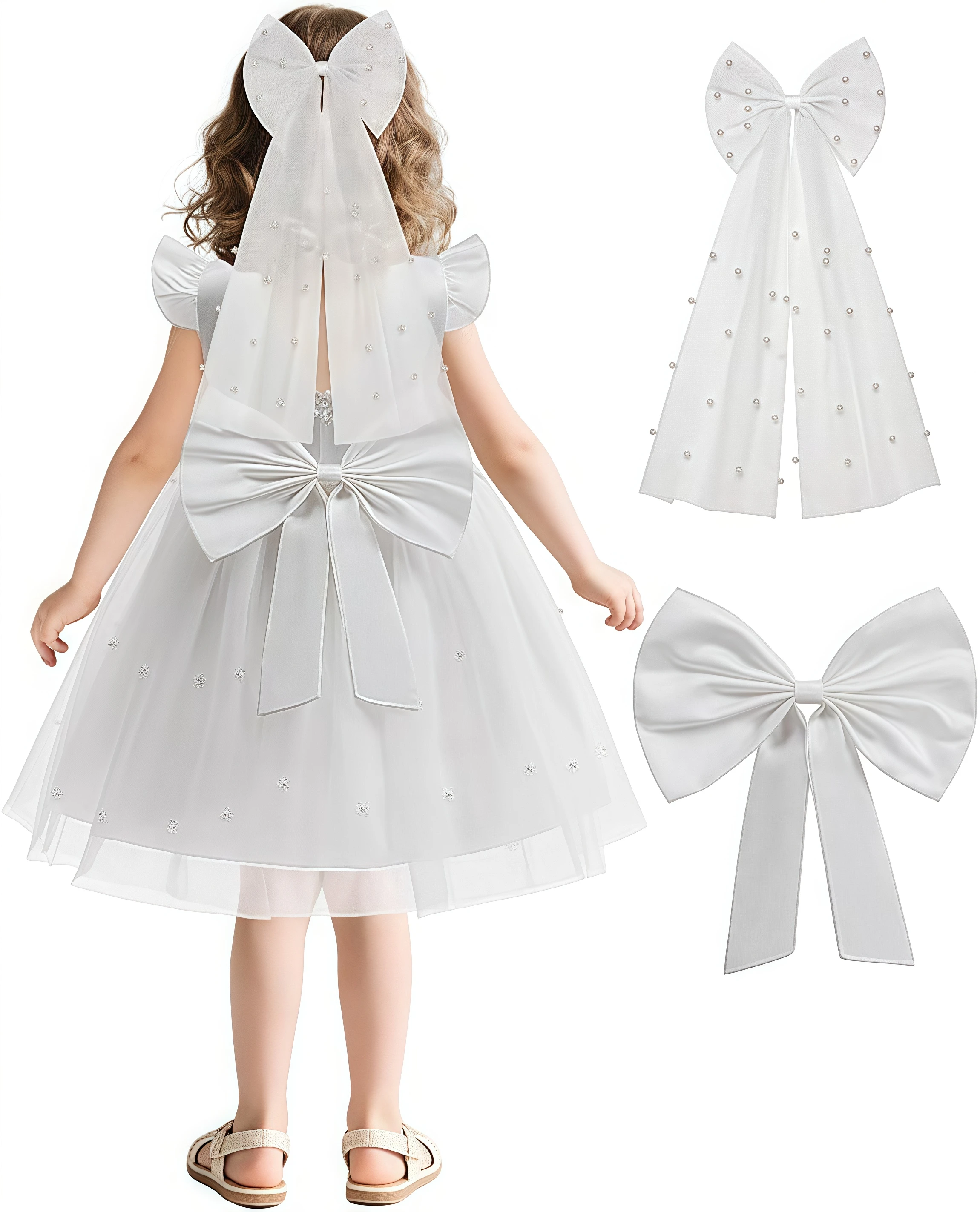 White Tulle Girl Dresses with hairband Sleeveless Princess dress For Girls Flower Girl Wedding Birthday Party Banquet Ball Gown