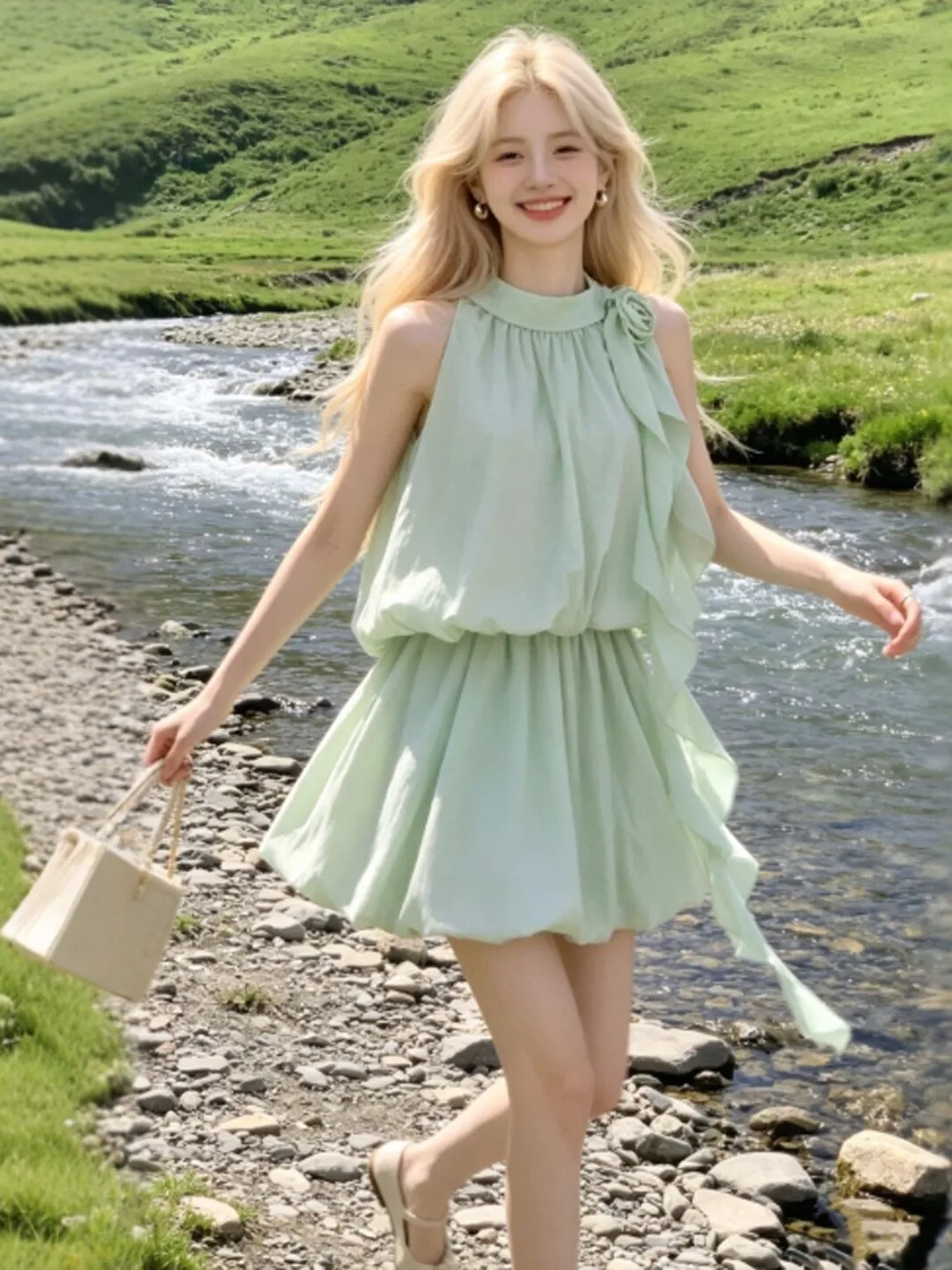 

Gentle Wind Beautiful Hanging Neck Top Half Skirt Two-Piece Set Small Size Summer Outfit Whole Set 26 Summer Fashion