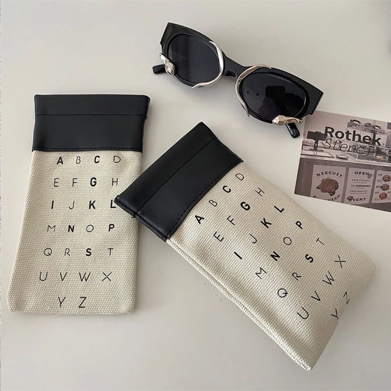 Korea Alphabet Canvas Glasses Bag Retro Sunglasses Cosmetic Brush Storage Box Pvc Case Foldable Home Pouch Bag Eyewear Cases