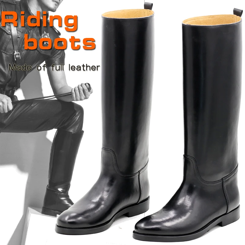 

Men's Knee High Genuine Leather Riding Boots Classic Tall Equestrian Motorcycle Biker Long Boots
