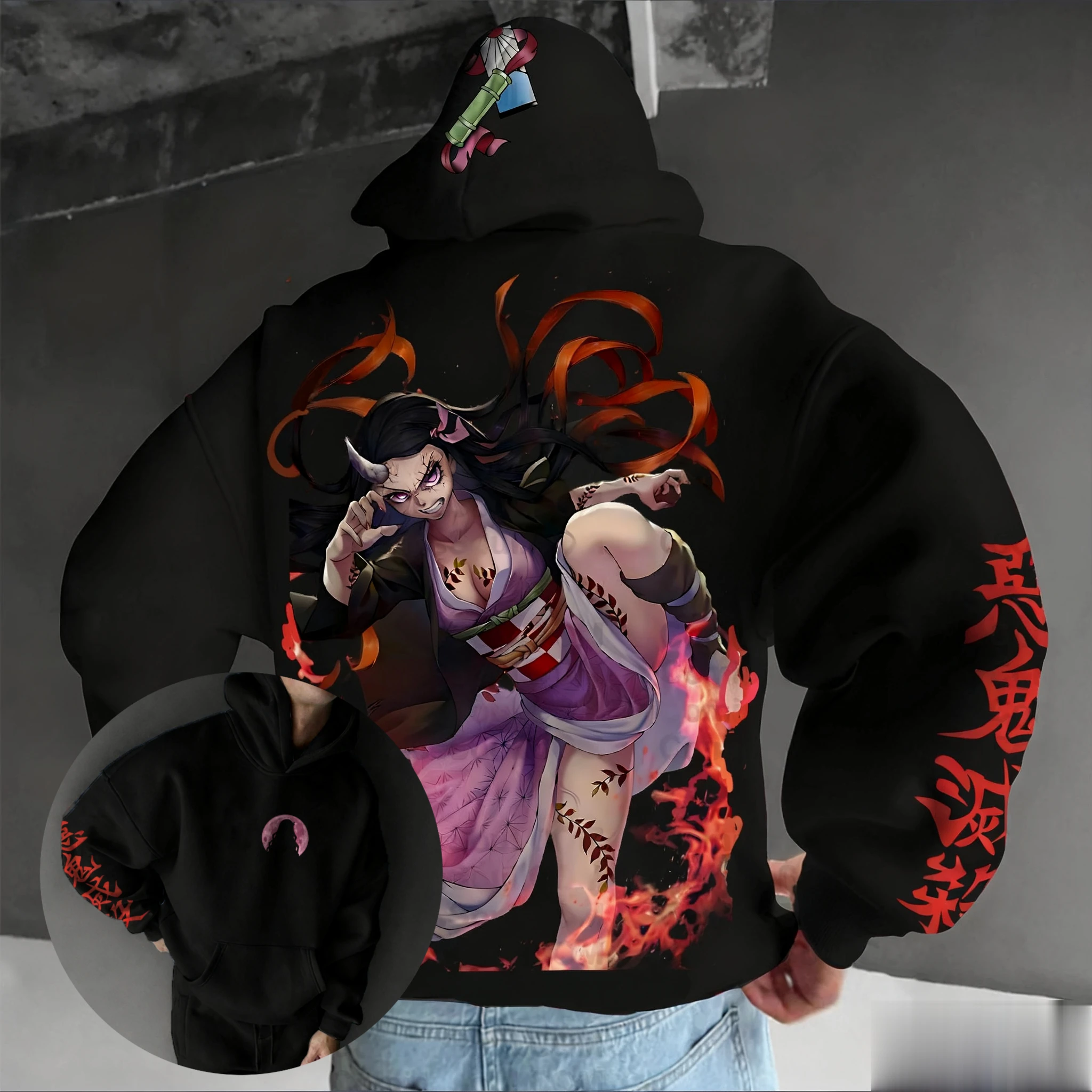 새로운 오버사이즈 귀멸의 칼날 후드티 여성 남성 애니메이션 프린트 스트리트웨어 캐주얼 스웨트셔츠 긴팔 탑 Y2K 코스프레 그래픽 재킷