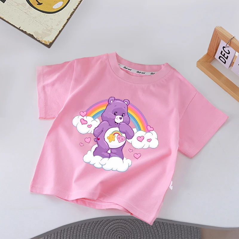 Cute Care Bear Baby Girl Cotton T Shirt Rainbow Toddler Summer Clothes Short Sleeve Tees Cartoon Tee Shirts Kids Casual Tops