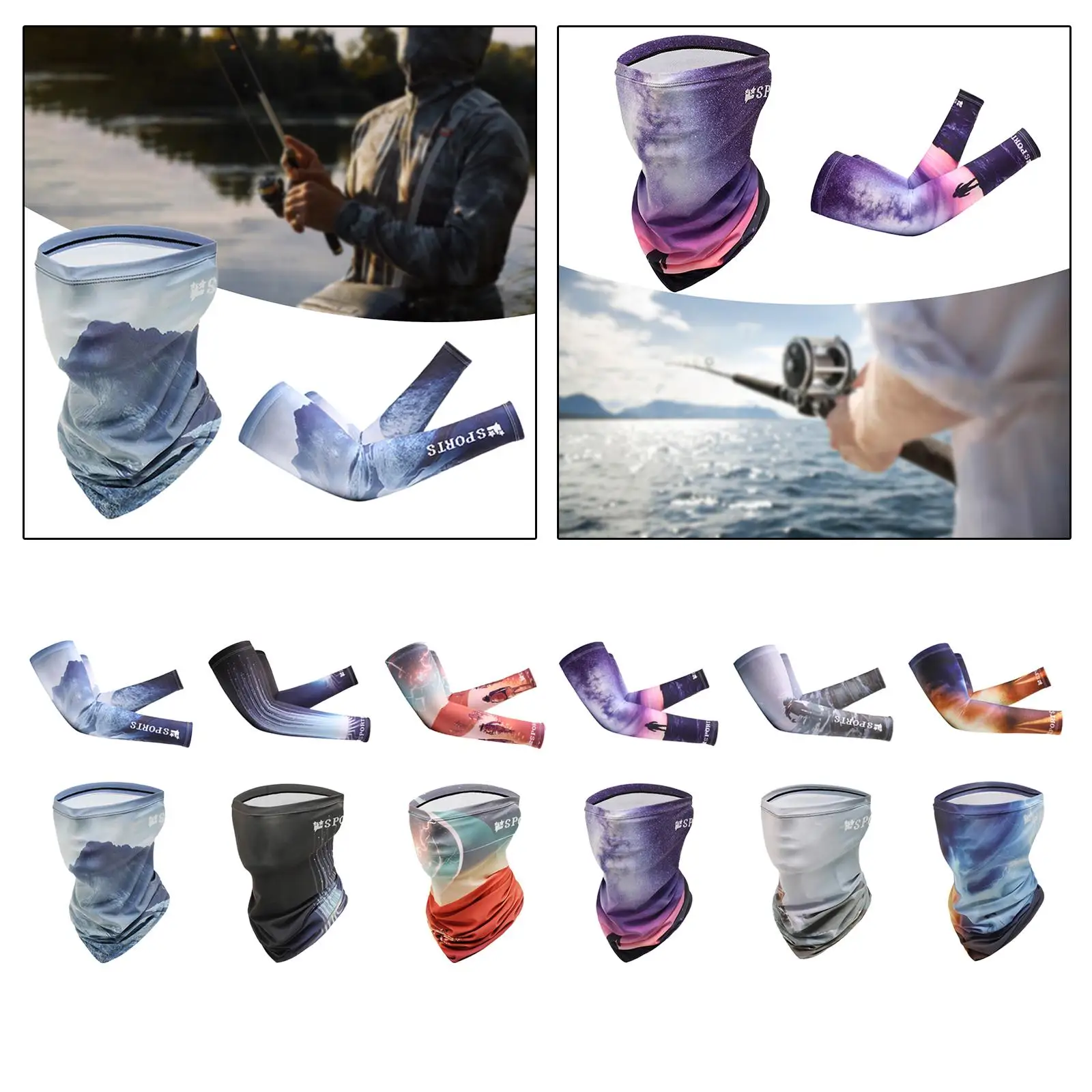 

Polyester Cooling Arm Sleeves Face Cover Neck Gaiter Set Breathable Guard for Riding Fishing