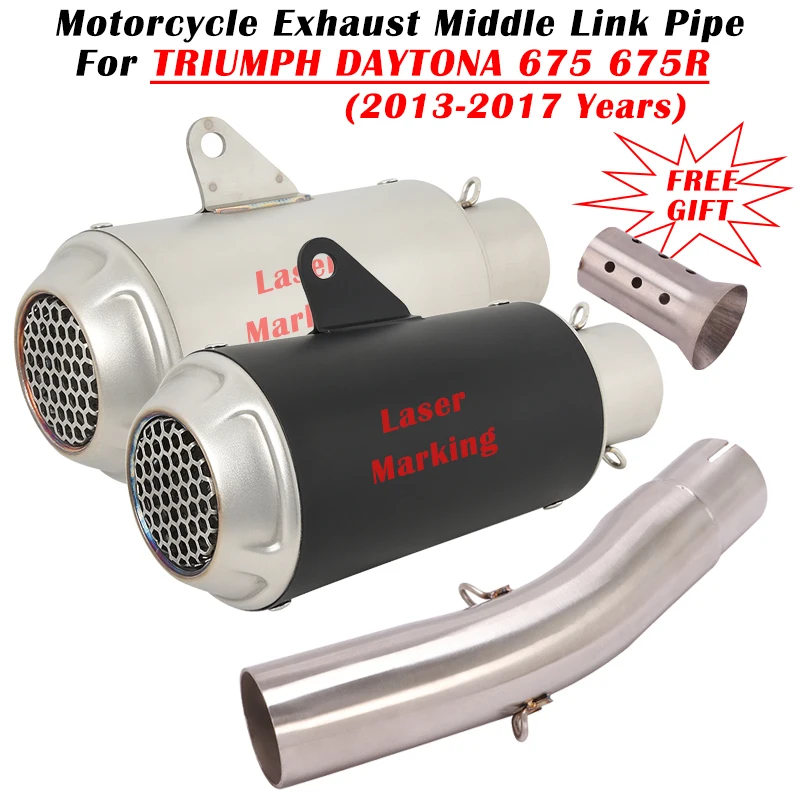 

Для мотоциклетной выхлопной системы TRIUMPH DAYTONA 675R 675 R 2013 2014 2015 2016, модифицированный глушитель из углеродного волокна, средний соединительный трубопровод