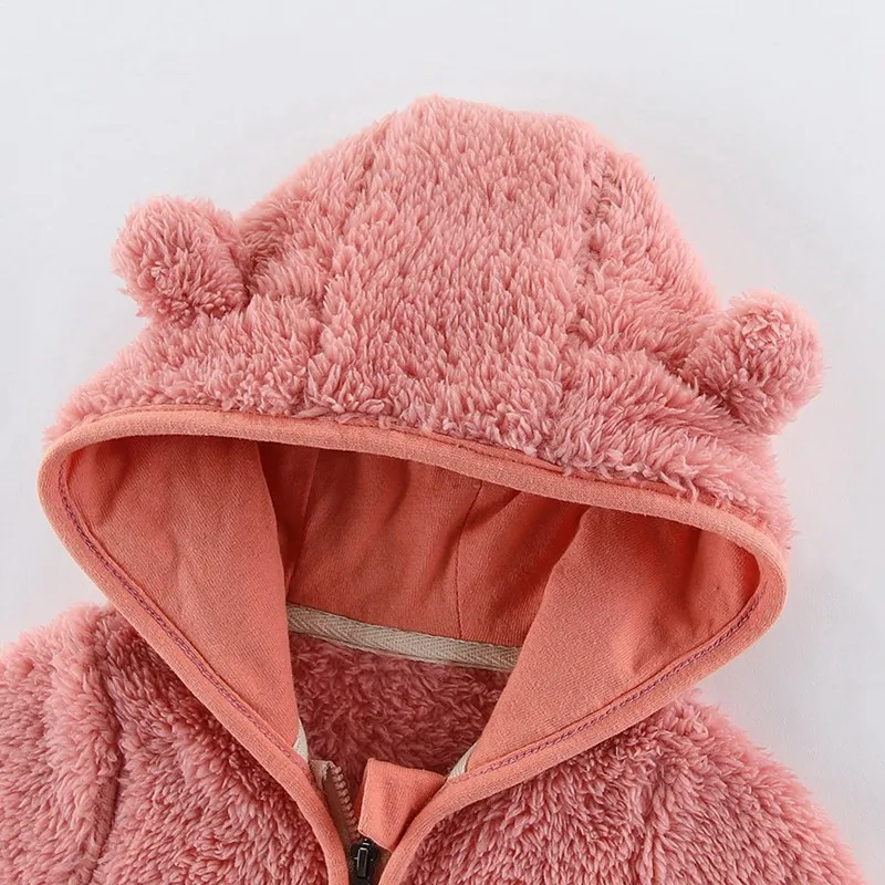 Baywell Cute Bear Baby Girls Boys Jacket Plush Sweater Autumn Winter Keep Warm Outerwear Zipper Hooded Coat 0-2 Years Clothes