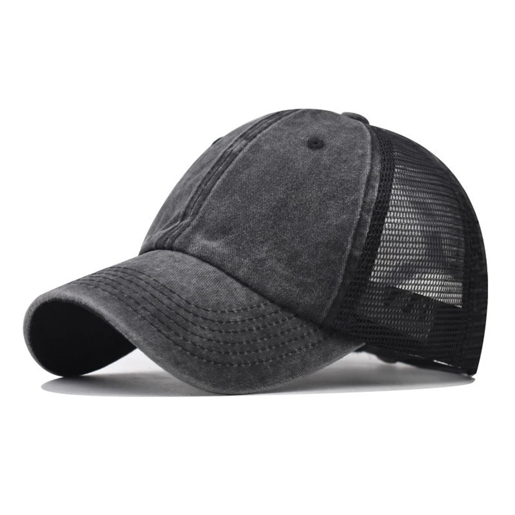Breathable Mesh Back Baseball Cap with Washed Cotton Front Panel Adjustable Trucker Hat for Men for Casual Style
