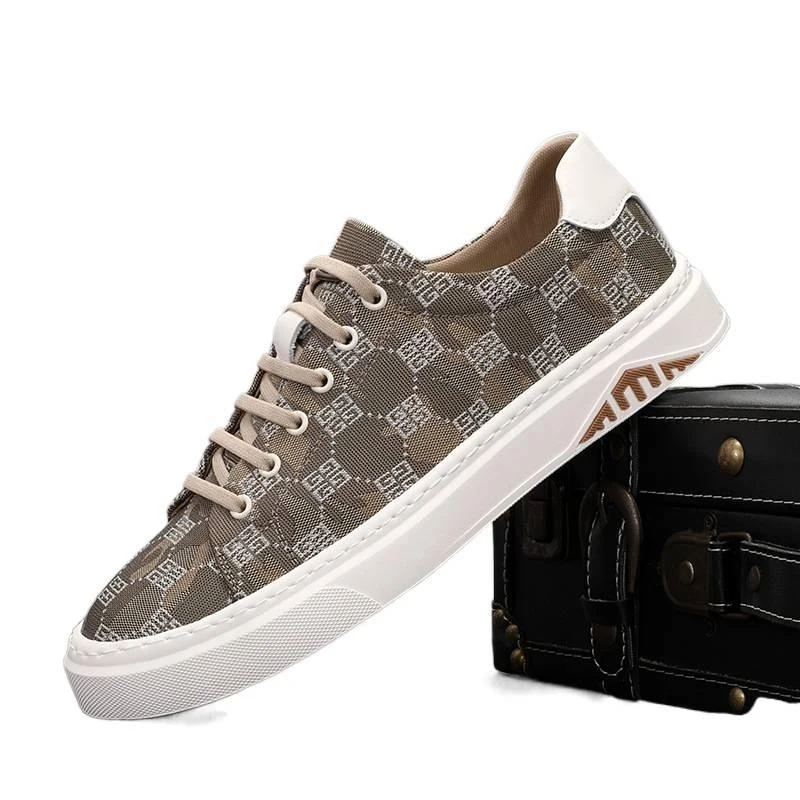 

New Spring Men's Shoes Chinese Style Breathable Plaid Shoes Front Lace-up Low-top Men's Casual Canvas Shoes