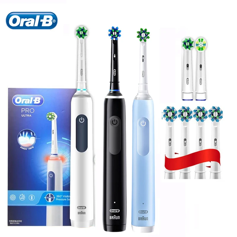 

Перезаряжаемая электрическая зубная щетка Oral B Pro4, 4 режима чистки, 3D отбеливание зубов с датчиком давления, зубная щетка для взрослых, водонепроницаемая