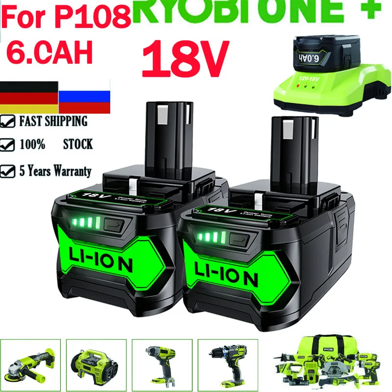 

Battool 6Ah For RYOBI P108 18V One+ Plus Battery 18 Volt Lithium-Ion P102 P103 P104 P105 P109 Cordless Tools