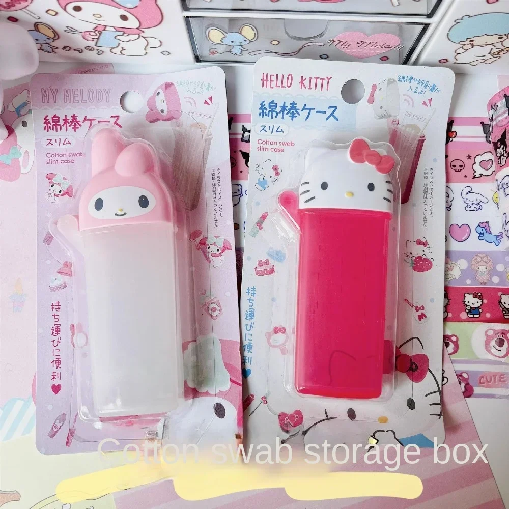 New Sanrio Hello Kitty Storage Box Kawaii Anime My Melody Toothpick Cosmetic Swab Storage Box Portable Travel Mini Container