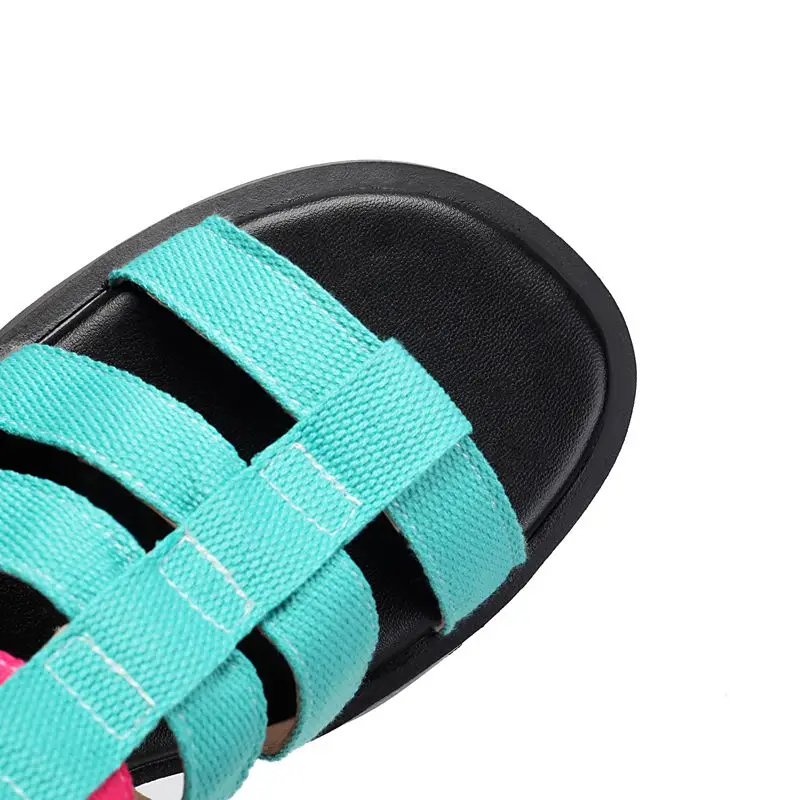 REAVE CAT 2026 النمط الروماني النساء الصنادل جولة تو 4 سنتيمتر كعب سميك سستة مختلط اللون حذاء كاجوال حجم كبير 42 43 44 45 46 #5