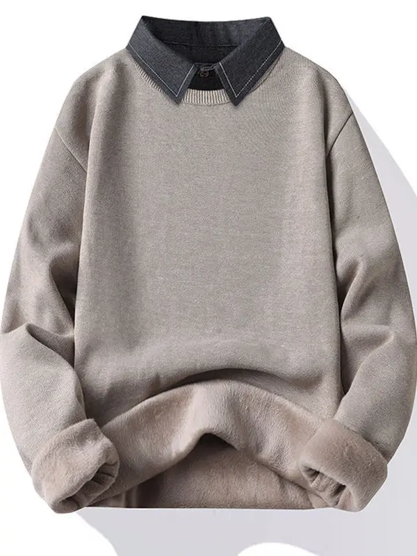 

Мужская осенне-зимняя трикотажная однотонная длинная основа Sve irt с откидным воротником, искусственная двухсекционная повседневная одежда из полиэфирного волокна Thiened