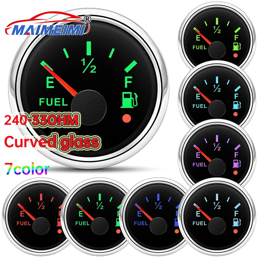 

2"52mm Fuel Level Gauge 240-33 ohm Oil Tank Meter with Alarm 7-color backlight for Car Yacht 12V24V Waterproof