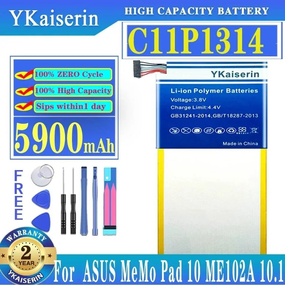 Tablet Battery Fast Charging 5900Mah C11P1314 Rectangular Version For Asus Memo Pad 10 ME102A 10.1 High Compatibility