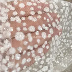 Gilded Sequin Mesh Fabric, DIY Hand Sewing, Wedding Dress, Fashion Accessory,High Quality,Dense Dots,Off White,150cm Wide,RS4493