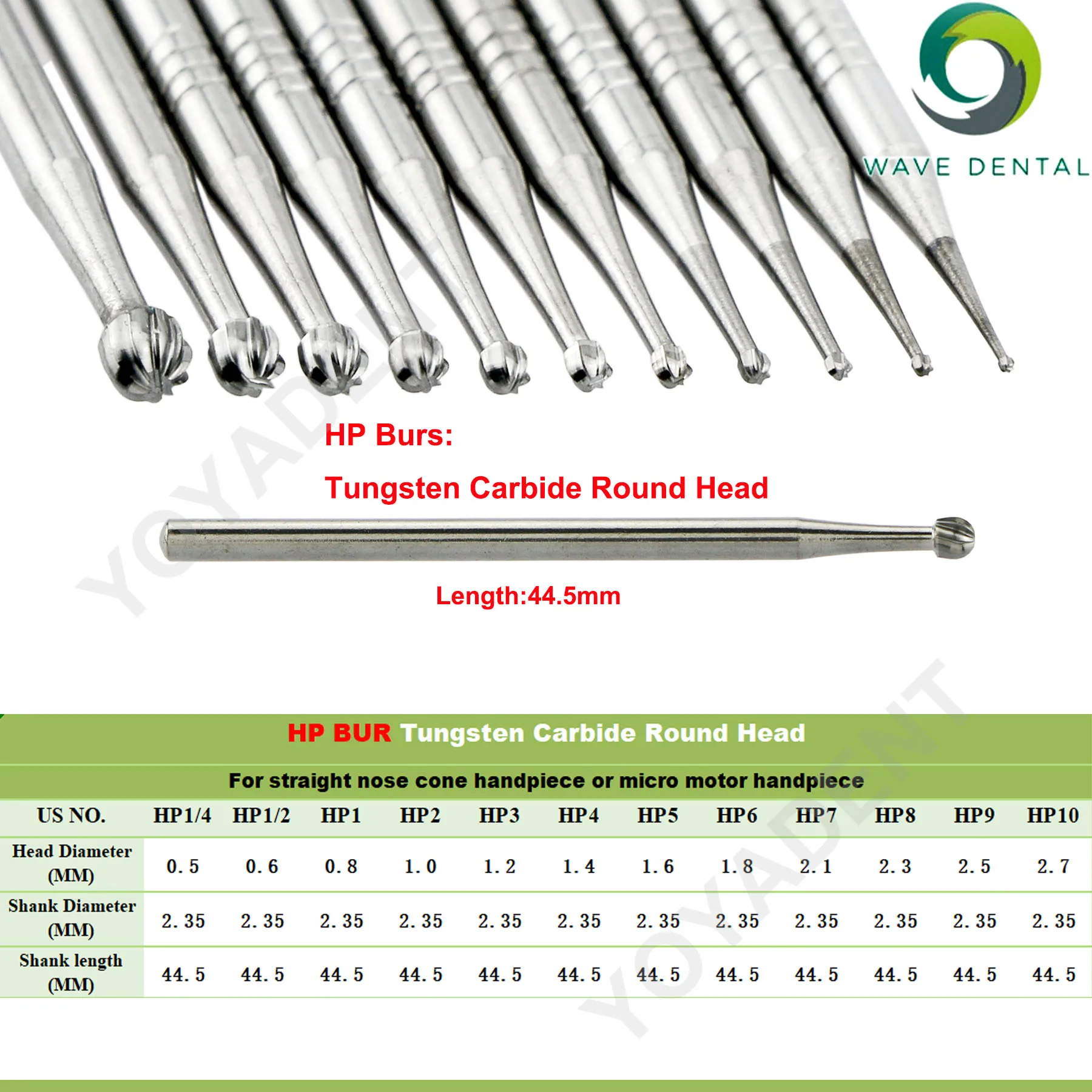 WAVE-Tungsten Carbide Dental Burs, Brocas para Handpiece Reta, Ferramentas Dentista, Brocas, Odontologia, HP, 2,35mm