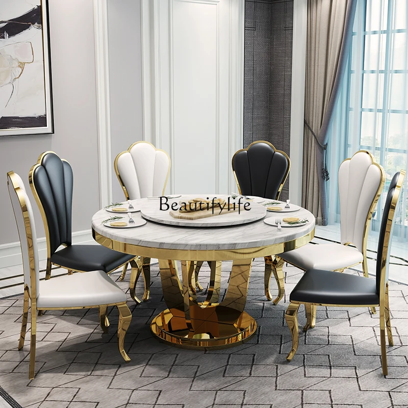 Marble round Table Modern Minimalist Dining Table with Turntable European-Style Rotatable