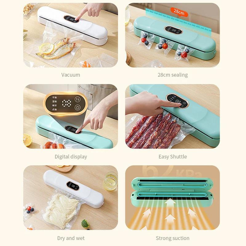 Automatic Electric Vacuum Sealer Wet&Dry Packaging Machine Food Storage Saver Sausage Coffee Bags Sous Vide Air Sealing Packer