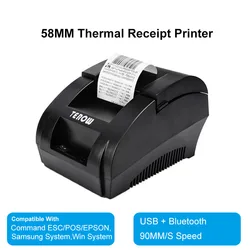 TEROW 5890K Thermal Receipt Printer POS Printer USB Paper Roll Port 58mm Thermal Low Noise For Restaurant and Supermarket