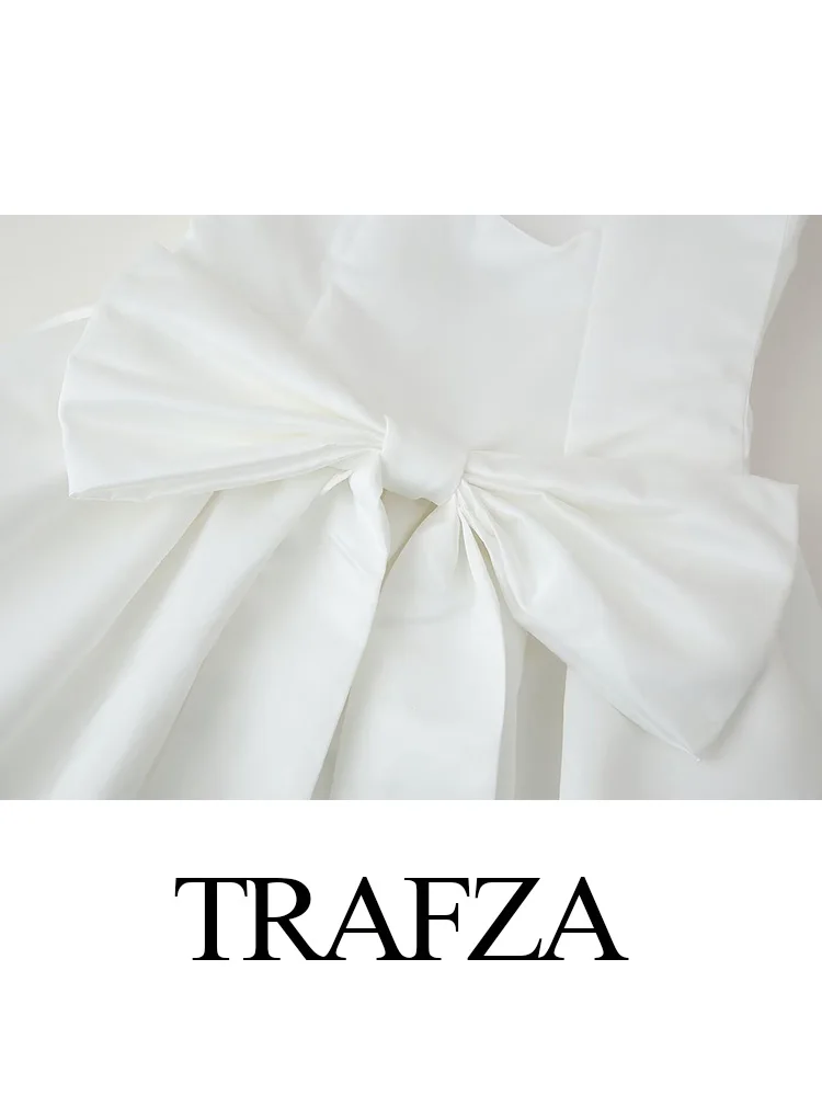 HH Women Summer Elegant Solid Side Zipper Bow Backless Round Neck Decoration Dress Female Sexy Sleeveless Short Dress Mujer