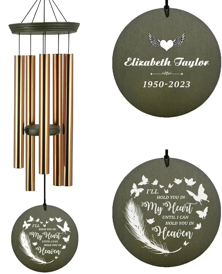 

Personalized Memorial Wind Chime, 36 Inch Green Traditional Rust-Resistant Funeral Gift for Loved Ones