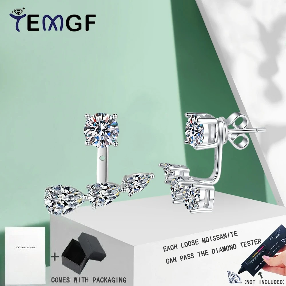 

TEMGF S925 Sterling Silver Stud Earrings 5mm Round Cut Moissanite With GRA for Women Ear Fine Sparkling Jewelry Dual Wearing