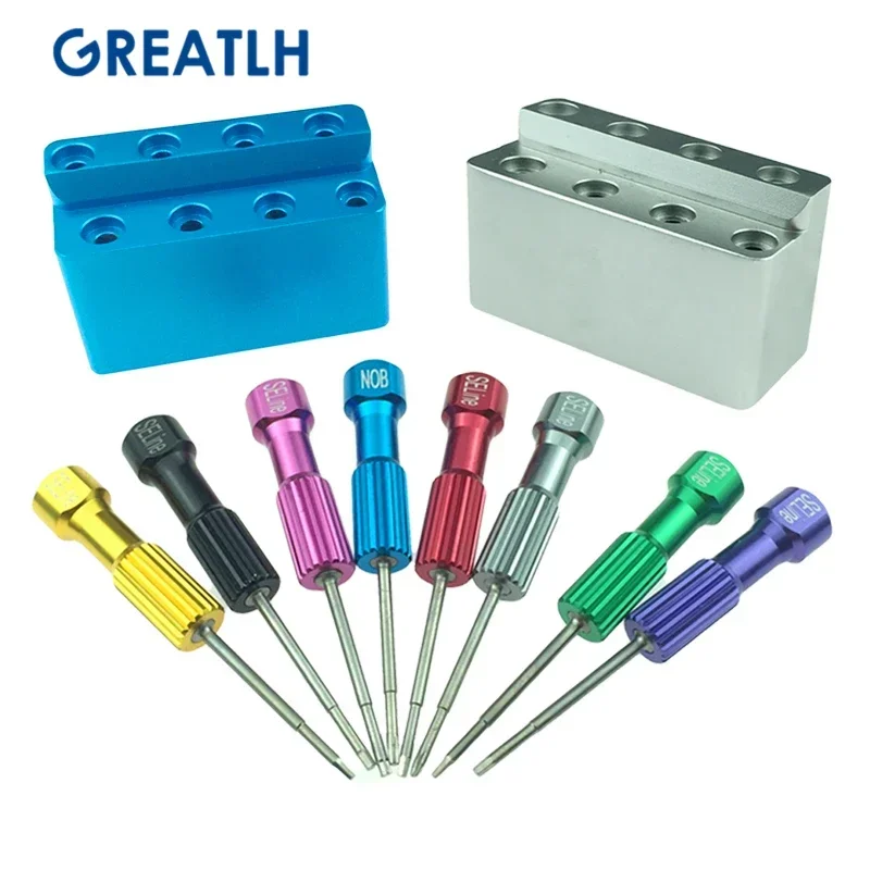 Dental Lab Implant Screwdriver Kit Torque Wrench Tool Implant Screwdriver 8 Pcs with Steel Stand Box Dental tools