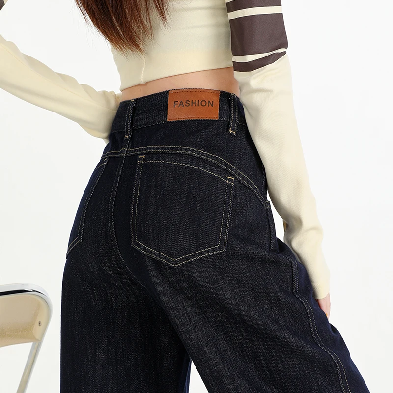 Woman Jeans High Waist Wide Leg Cotton Denim Clothing Design Sense Straight Pant Fashion Comfort White Retro Blue Casual Trouser - Image 6