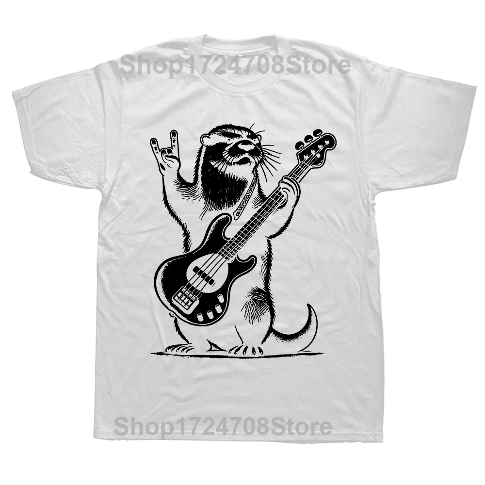 Rock N Roll Otter Playing Guitar Funny Mens Womens Otter T Shirts Summer Cotton Streetwear Short Sleeve Birthday Gifts T-shirt