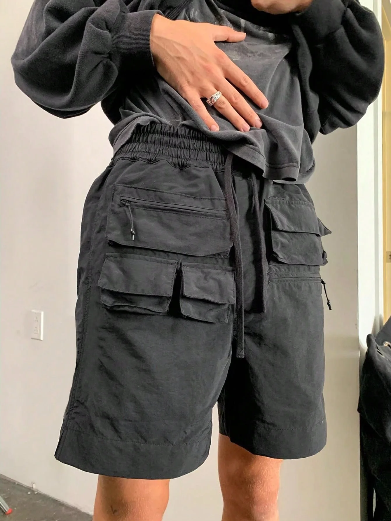 Men's casual summer street wear multi pocket work pants, outdoor fashion tactical shorts, men's flip bag work pants, men's short