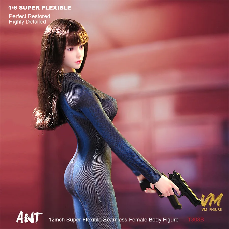 ANT T303 1/6 Makeup Seamless Big Breast Non Detachable Feet Body with Physiological Details 12'' Female Soldier Action Figure